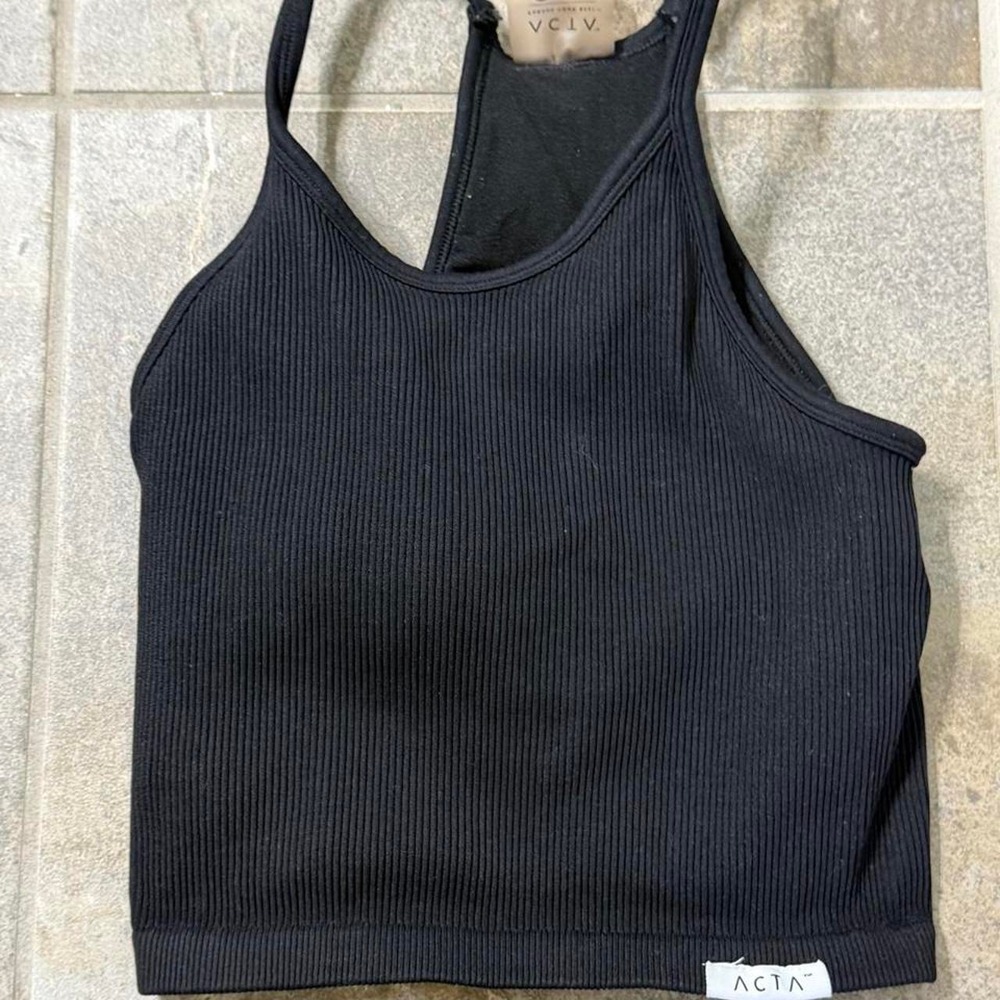 ACTA Black Ribbed Crop Top Womens Medium Activewear Racerback Tank